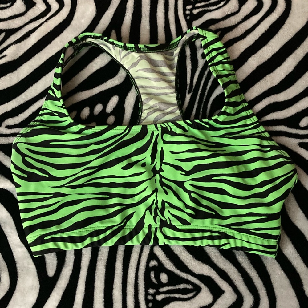🌈✨ Natalie Dancewear Neon Green Animal Print Bra